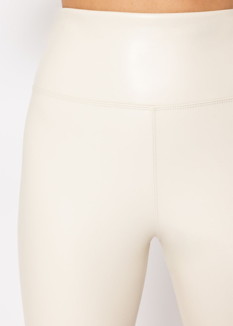 High-rise thermal leather leggings with wide waistband - offwhite