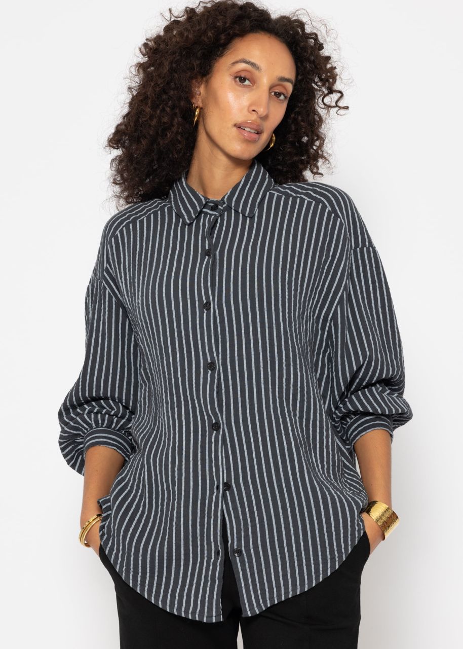 Oversize muslin blouse with light stripes - grey