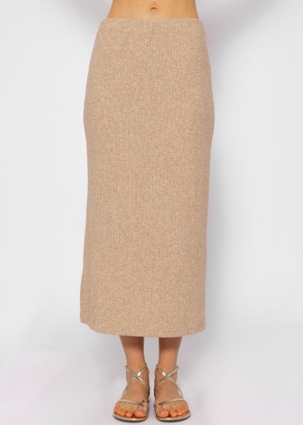 Ribbed skirt in midi length - beige