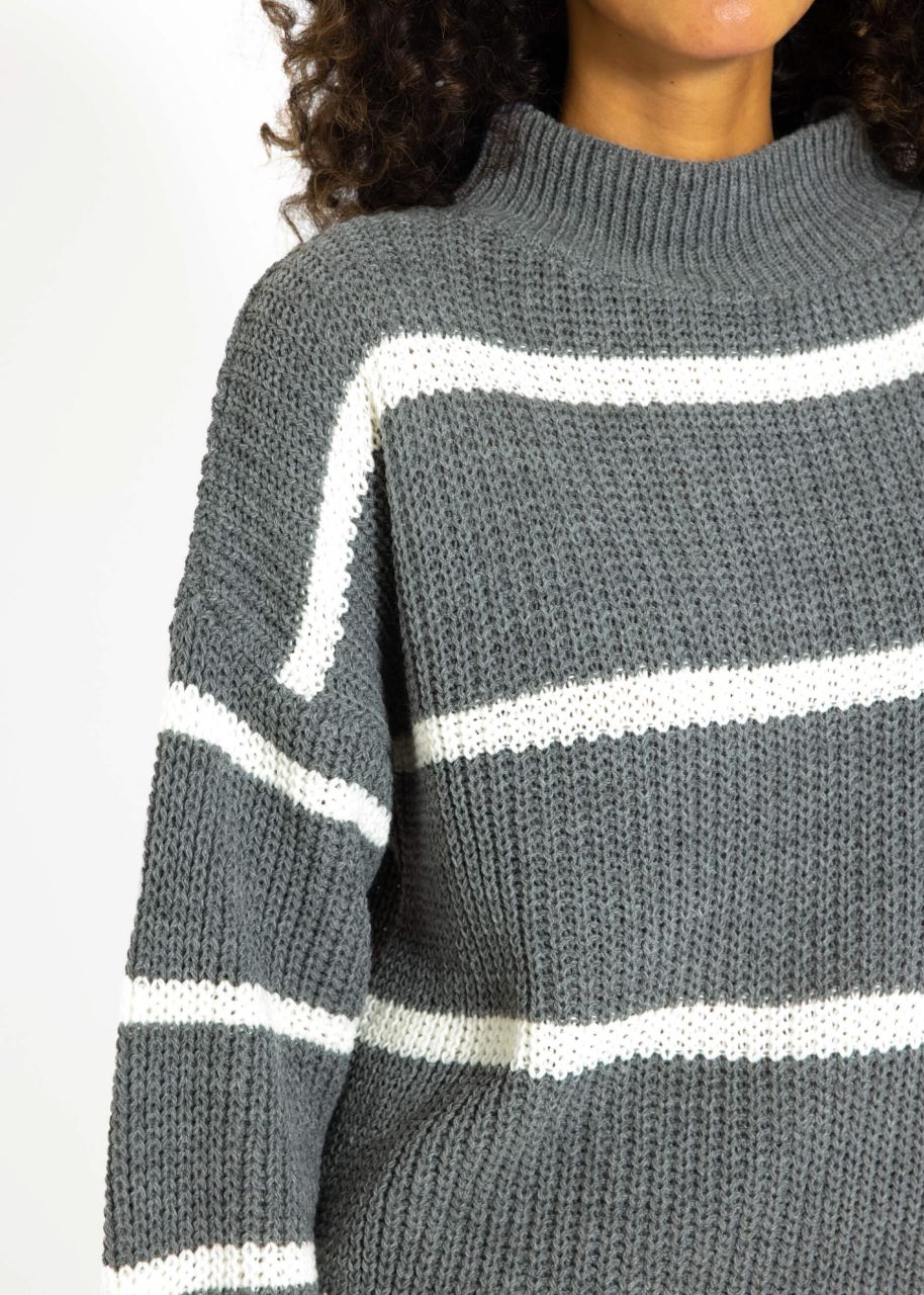 Striped turtleneck jumper - grey-offwhite