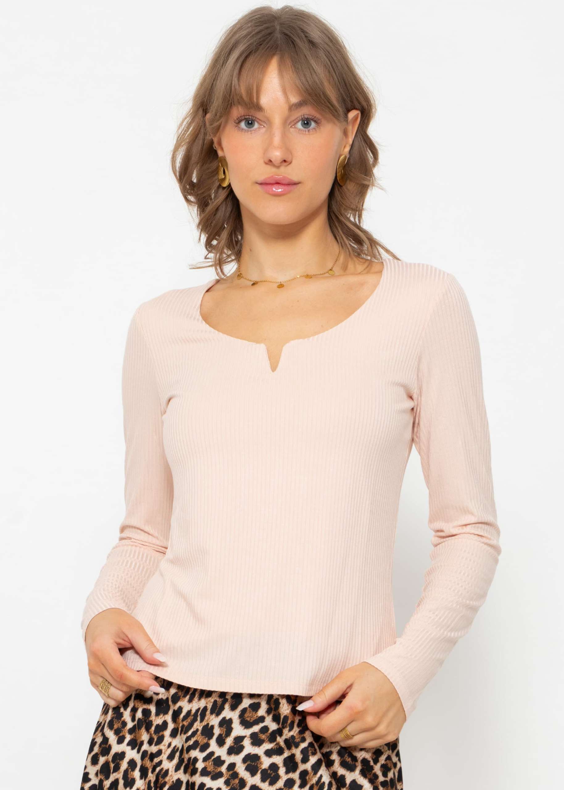 Ribbed long-sleeved shirt - apricot