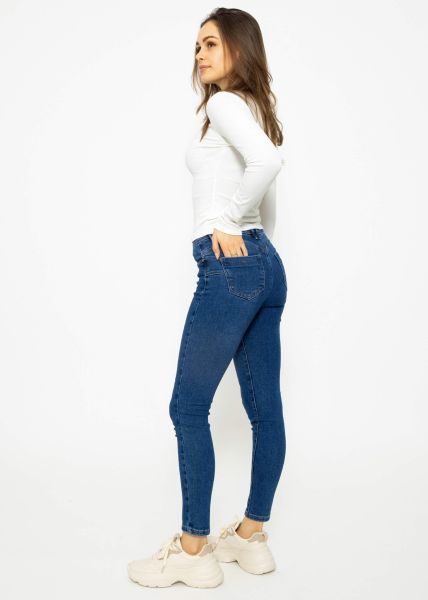 Stretchy Mid Waist Push Up Jeans - blue