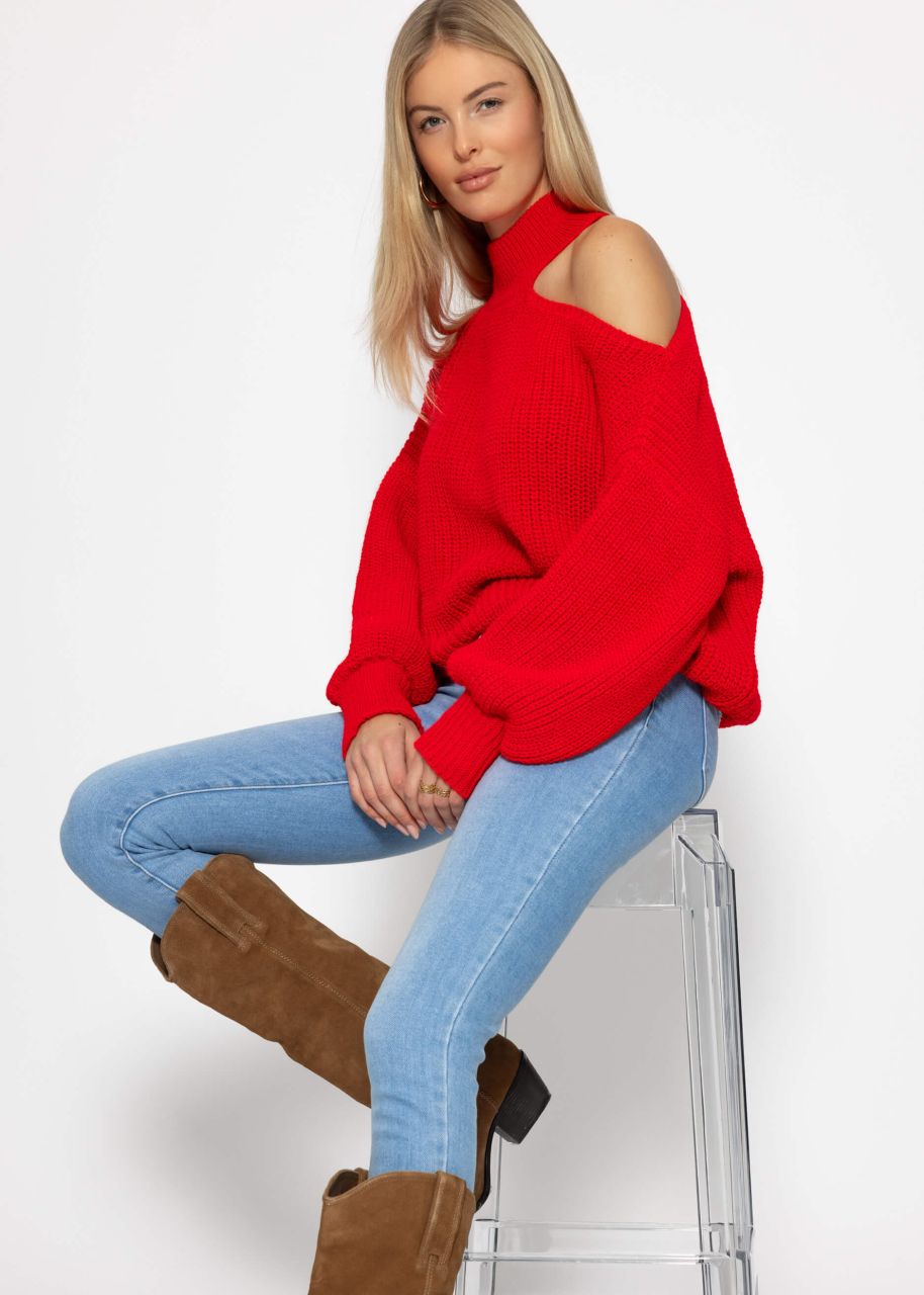 Oversized sweater with neckline - red