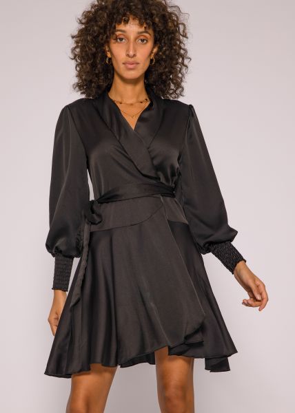 Satin wrap dress, black