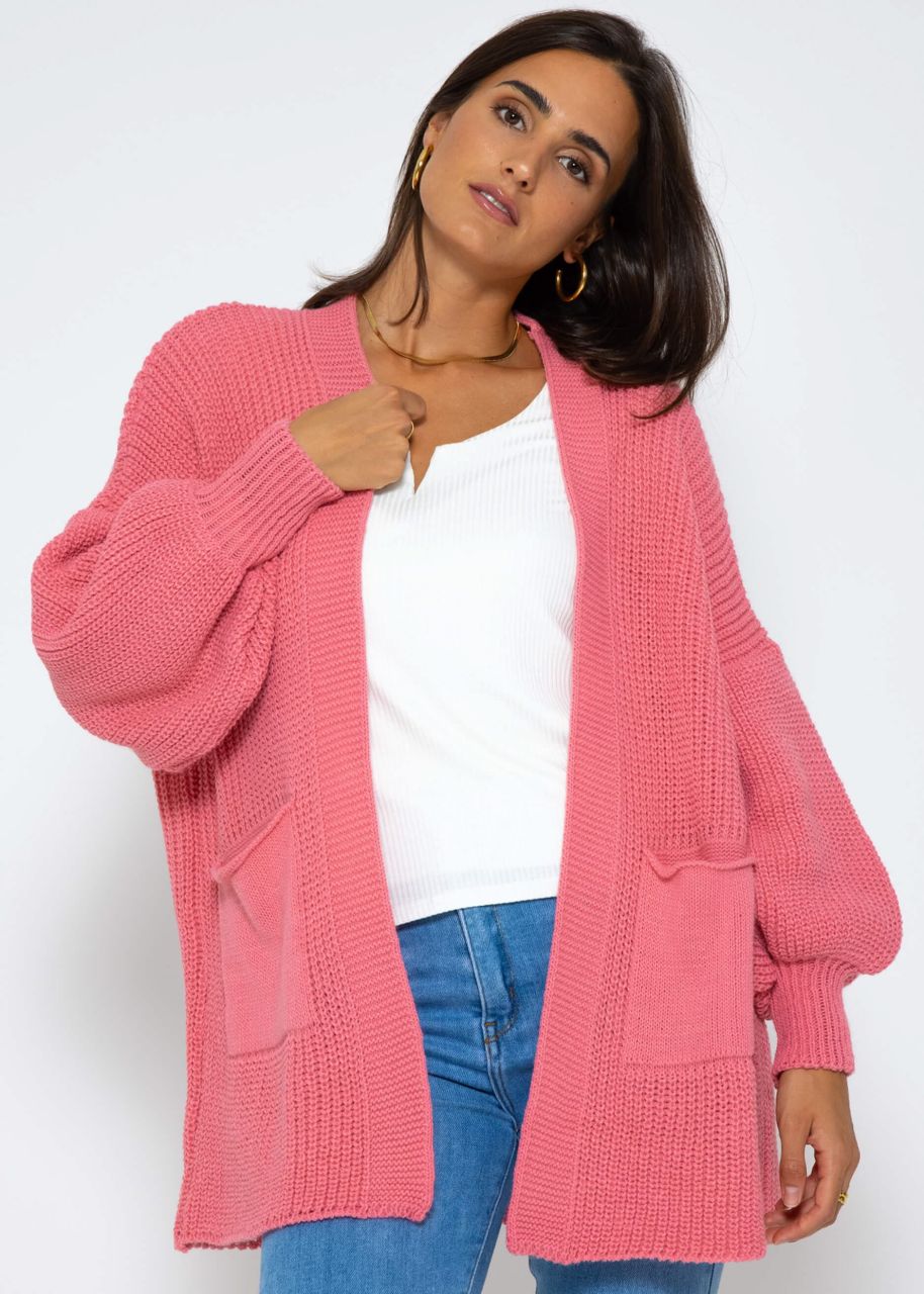 Knitted cardigan with pockets - light pink