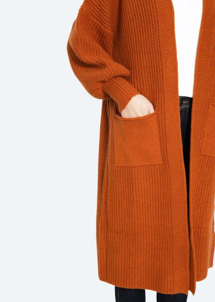 Fluffy Knitted Pocket Cardigan Orange