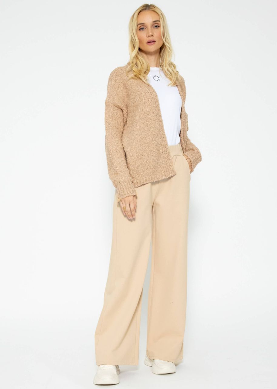 Loose-fitting bouclé cardigan - camel