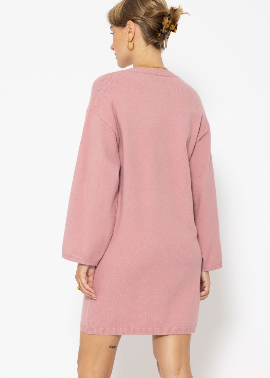 Oversize knitted mini dress - antique pink