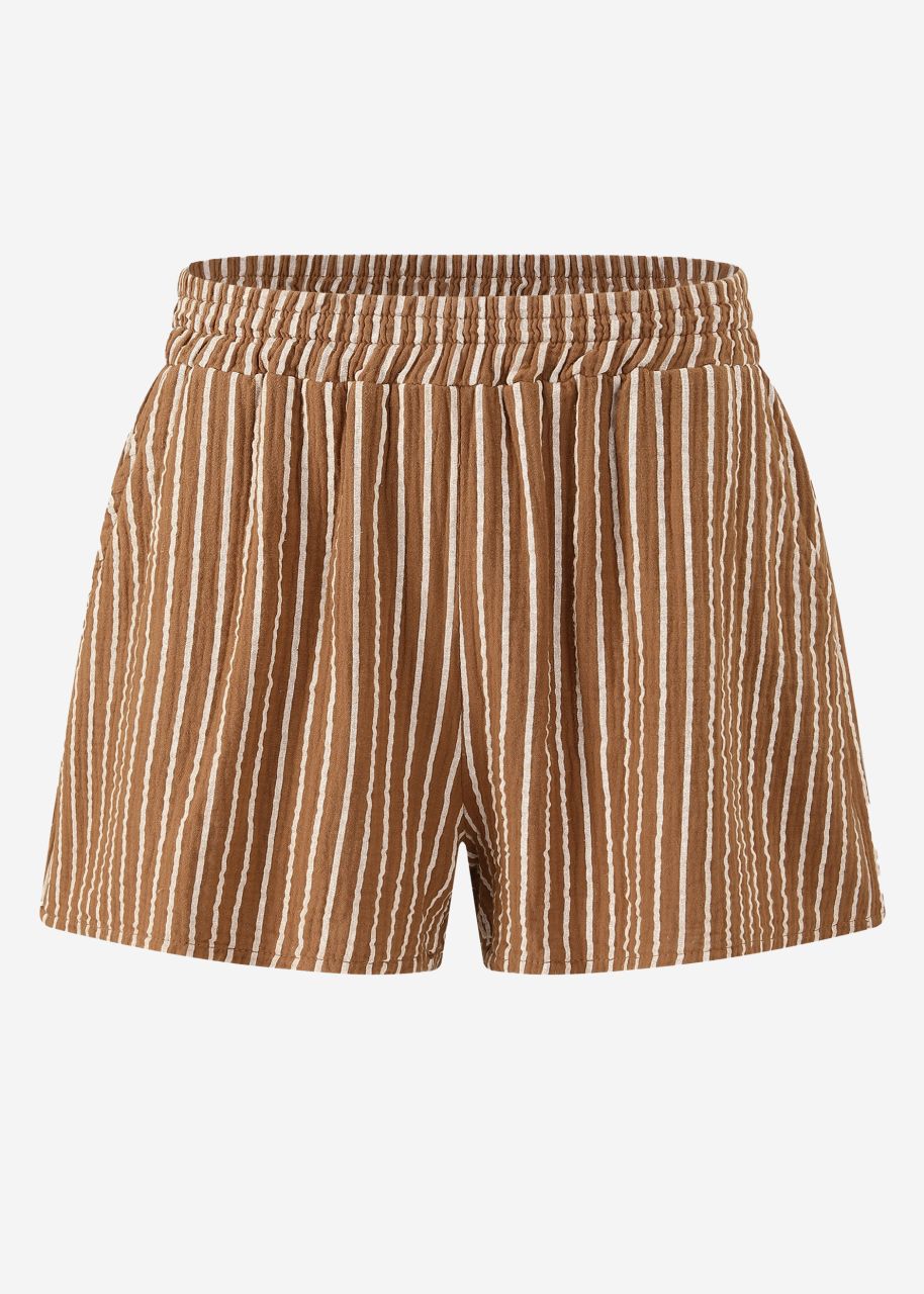 Striped muslin shorts - cognac