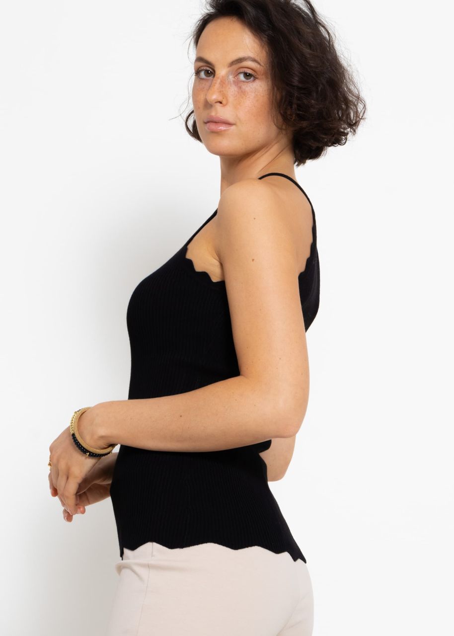 Knit top with scalloped edge, black