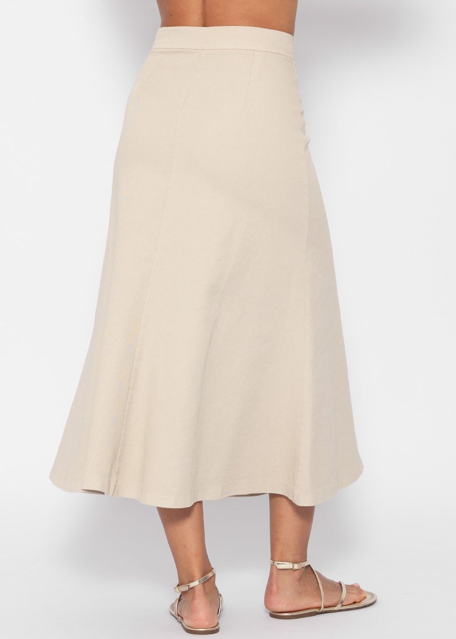 Long flared denim skirt - beige