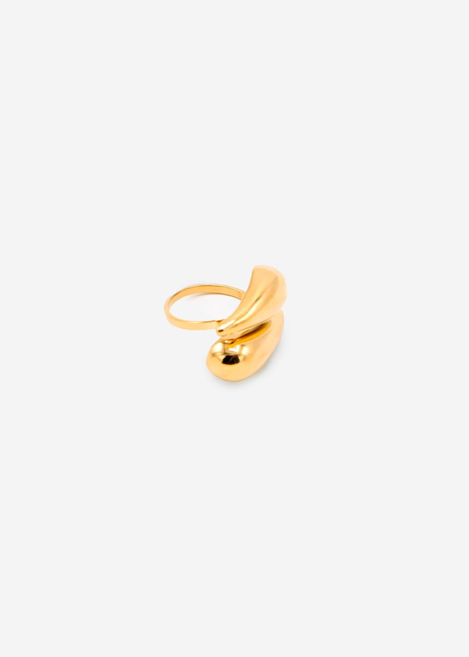 Ring with two elongated drops - gold