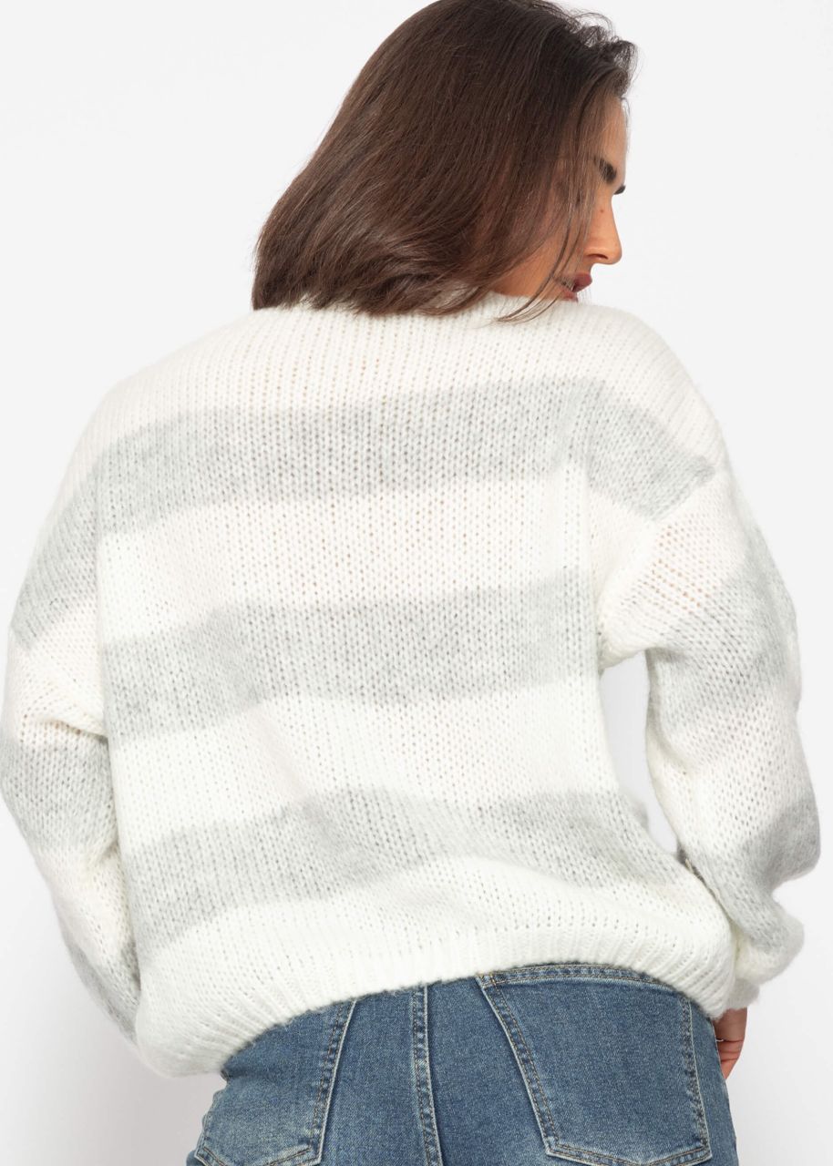 Soft, striped knitted jumper - offwhite-grey