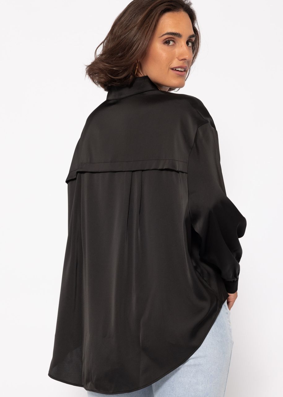 Oversize satin blouse - black