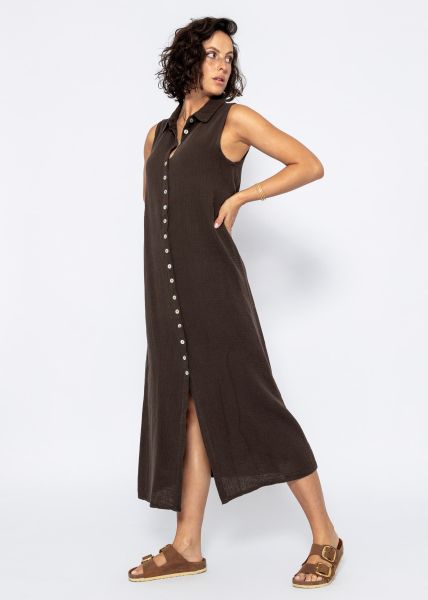 Long sleeveless muslin dress - espresso