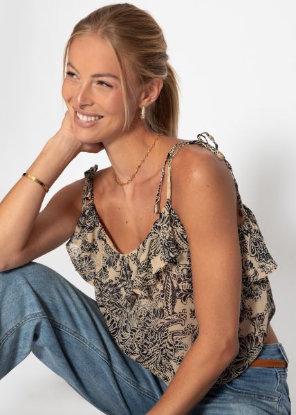 Chiffon top with flounce - blue