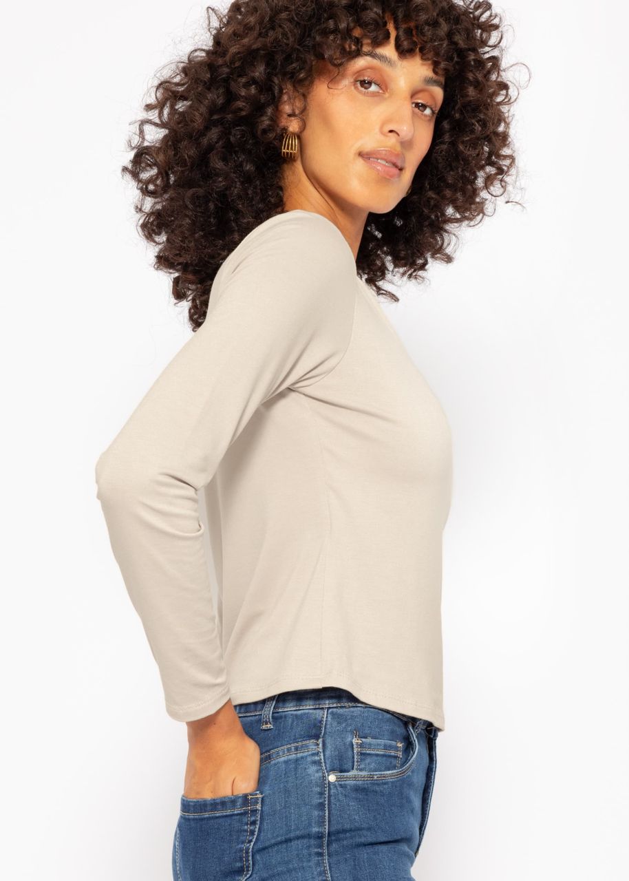 Long-sleeved shirt with asymmetric neckline - beige