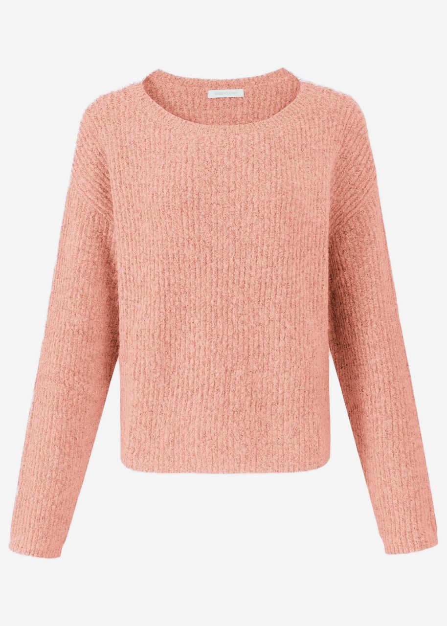 Ribbed jumper with round neckline - dusky pink