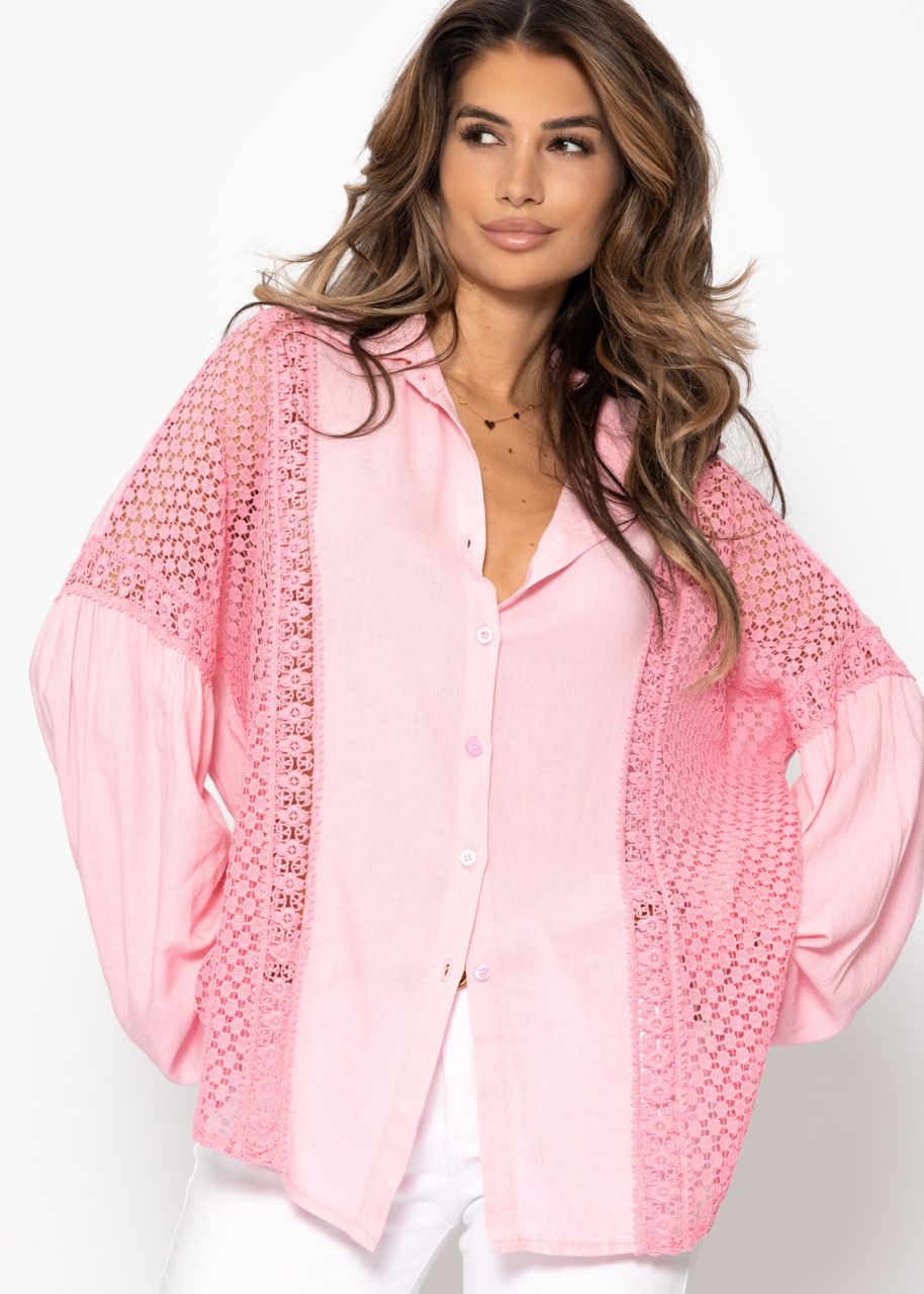 Linen blouse with lace - pink