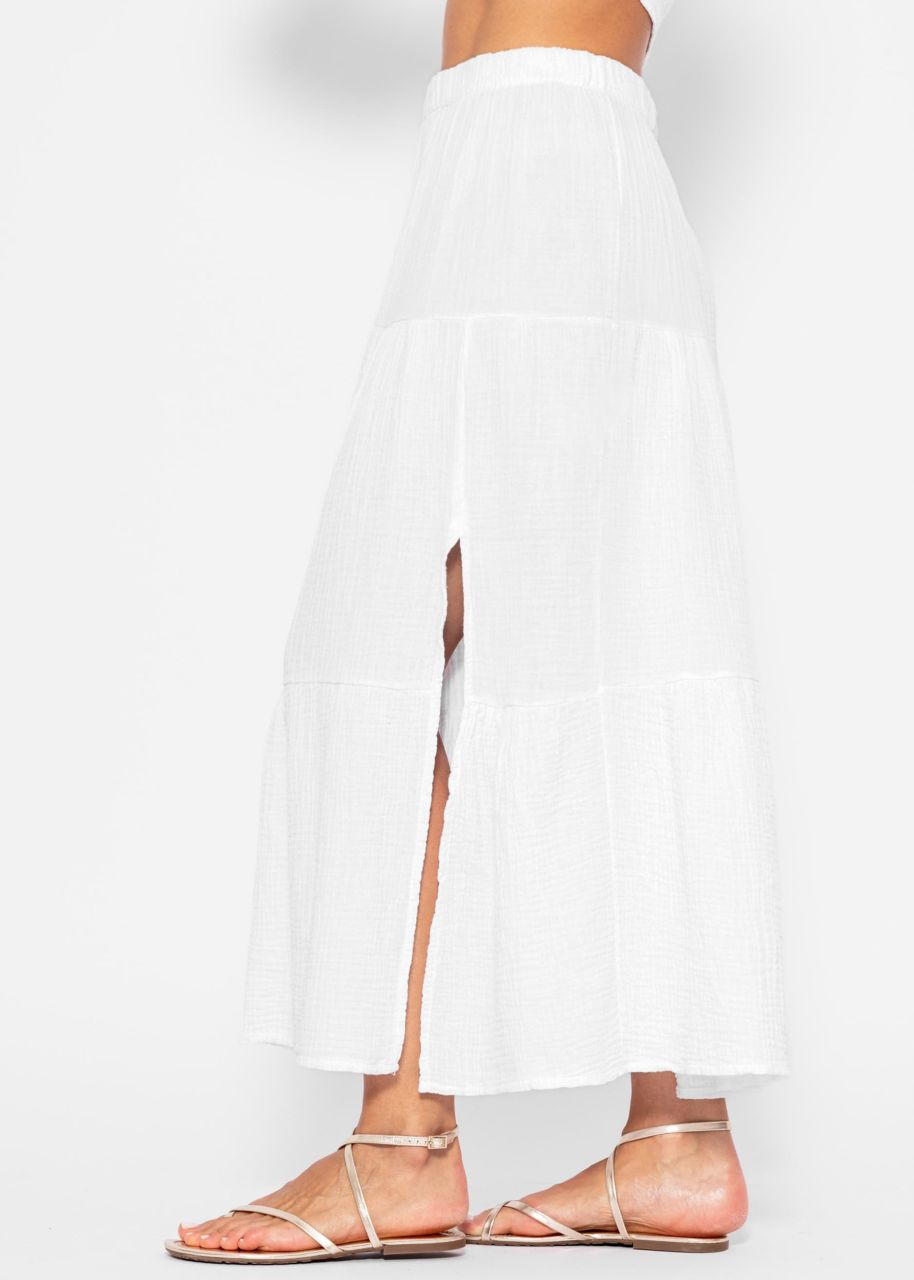 Muslin maxi skirt with slit - white