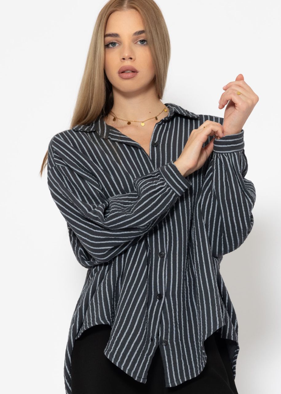 Oversize muslin blouse with light stripes - grey