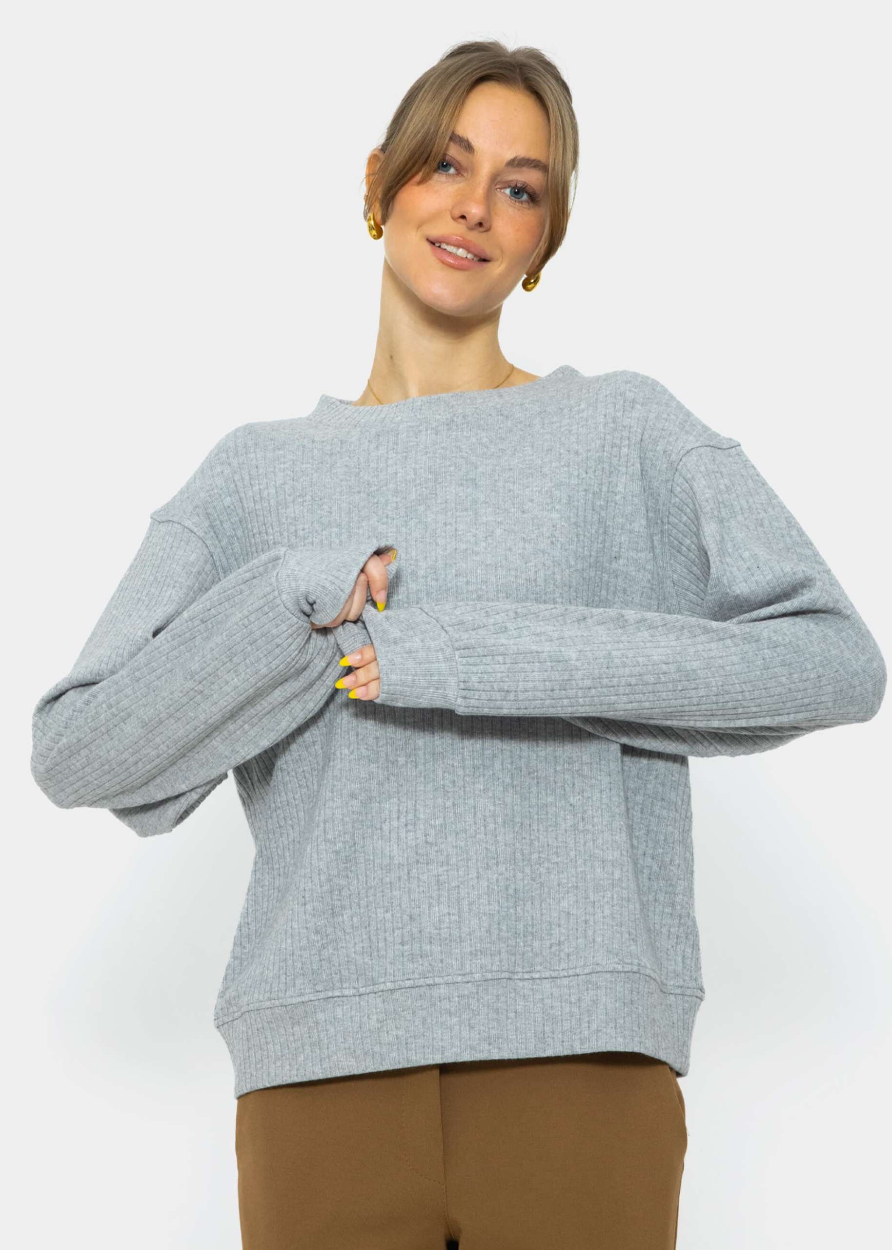 Ribbed sweatshirt with embroidery - gray