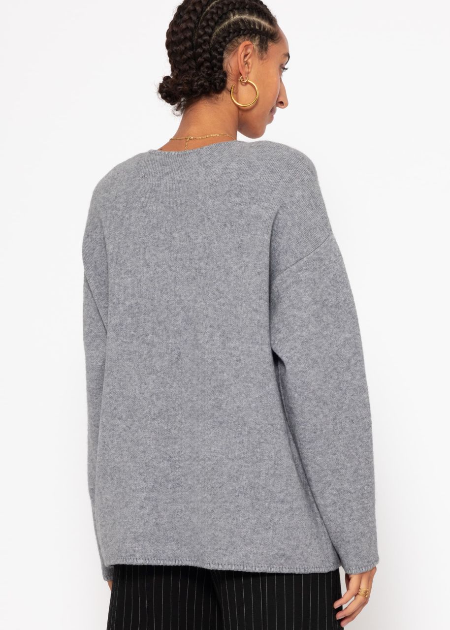 Open cardigan with patch pockets - grey