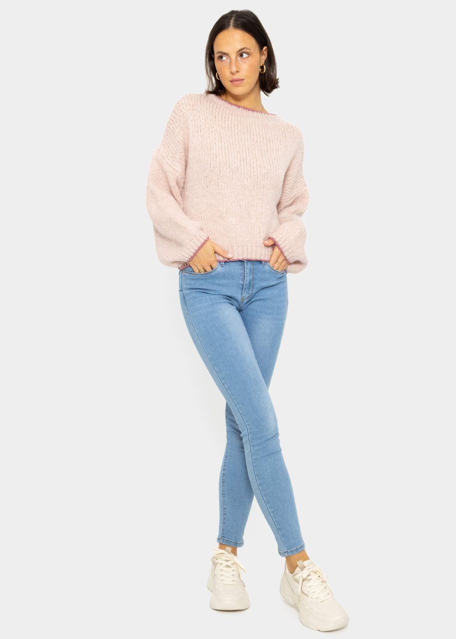 Fluffy jumper with coloured trims - pink