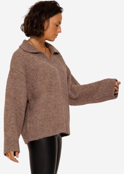 Oversize jumper with collar - taupe