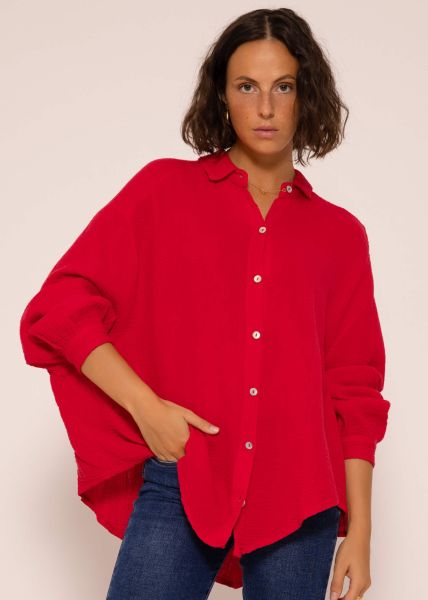 Muslin blouse oversize, short, red