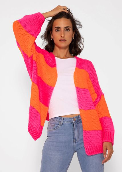 Striped oversize cardigan - pink-orange