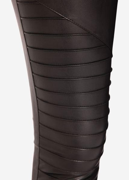 Faux leather leggings with topstitching, black