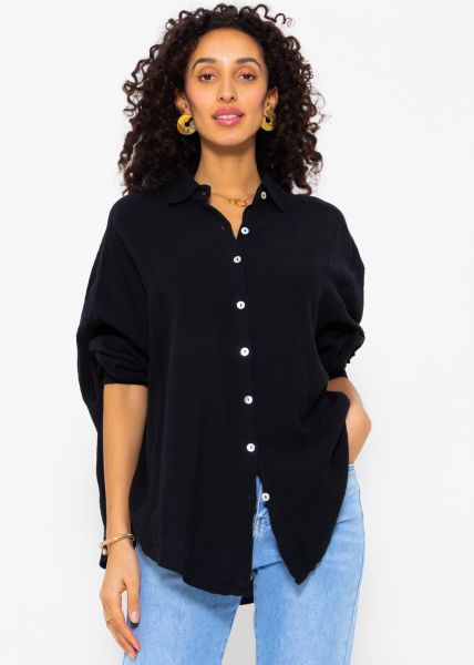 Muslin blouse oversize, short, black