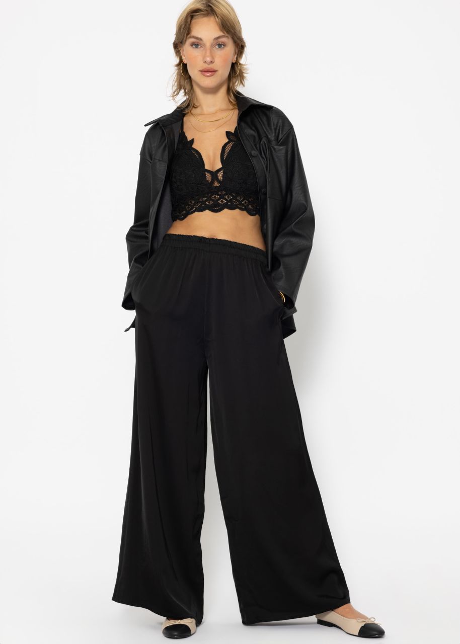 Satin trousers with wide leg - black