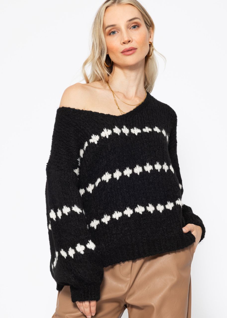 Jumper with fantasy stripe pattern - black