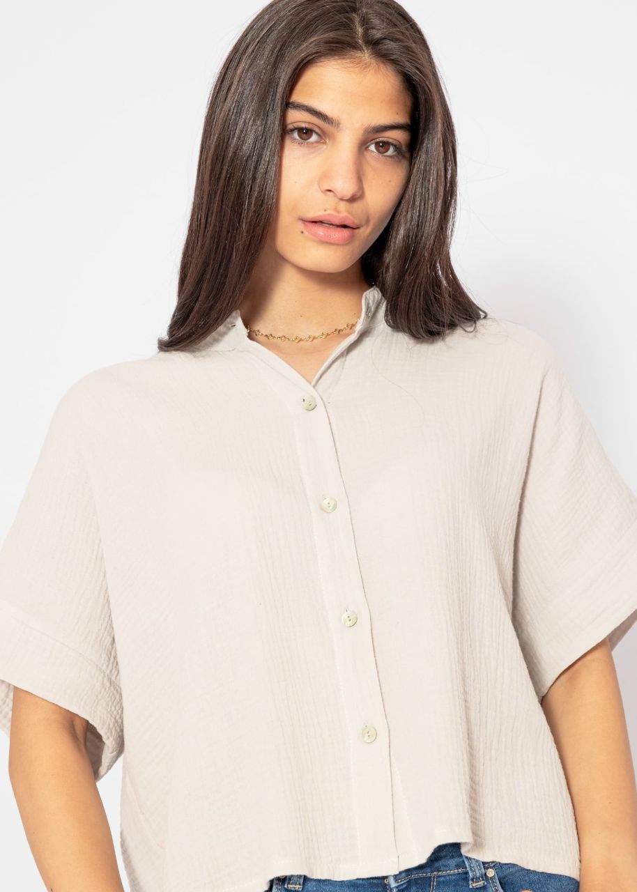 Muslin blouse with cropped short sleeves - light beige