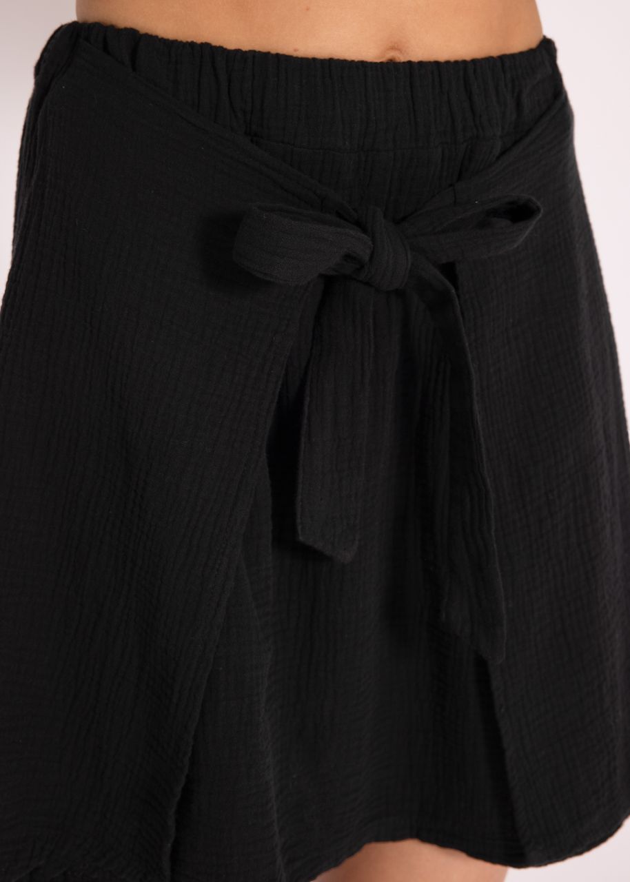 Muslin skirt with wrap effect, black