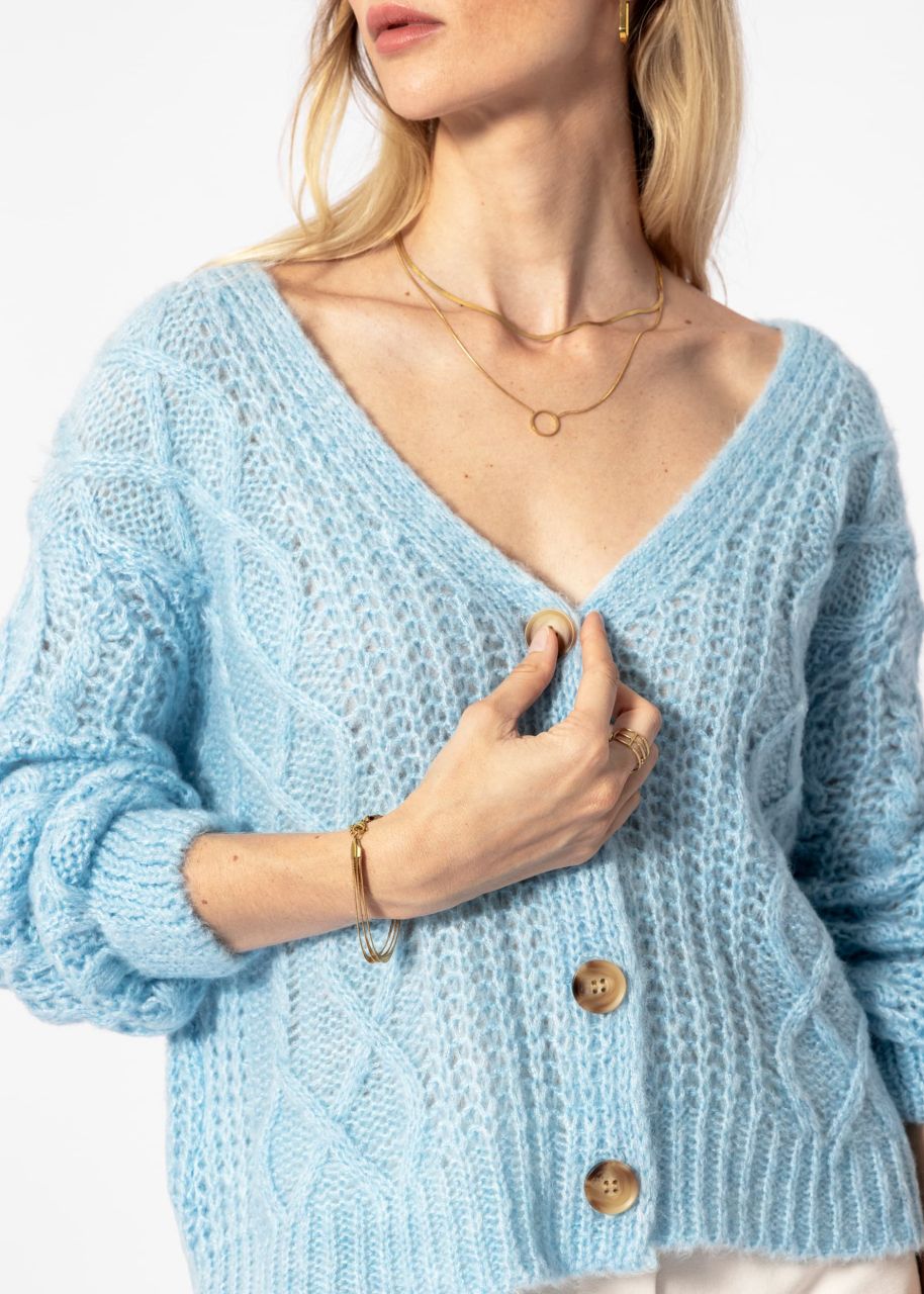 Oversized cardigan with cable knit pattern - light blue