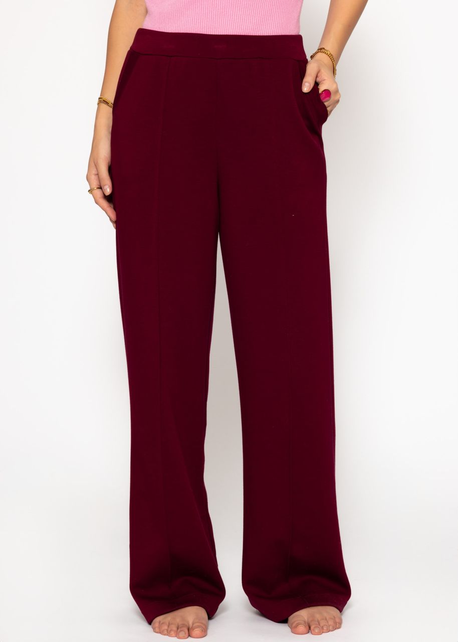 Soft wide jogging pants with piping - burgundy