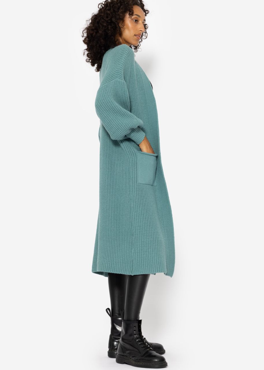 Long super soft cardigan with pockets - petrol green