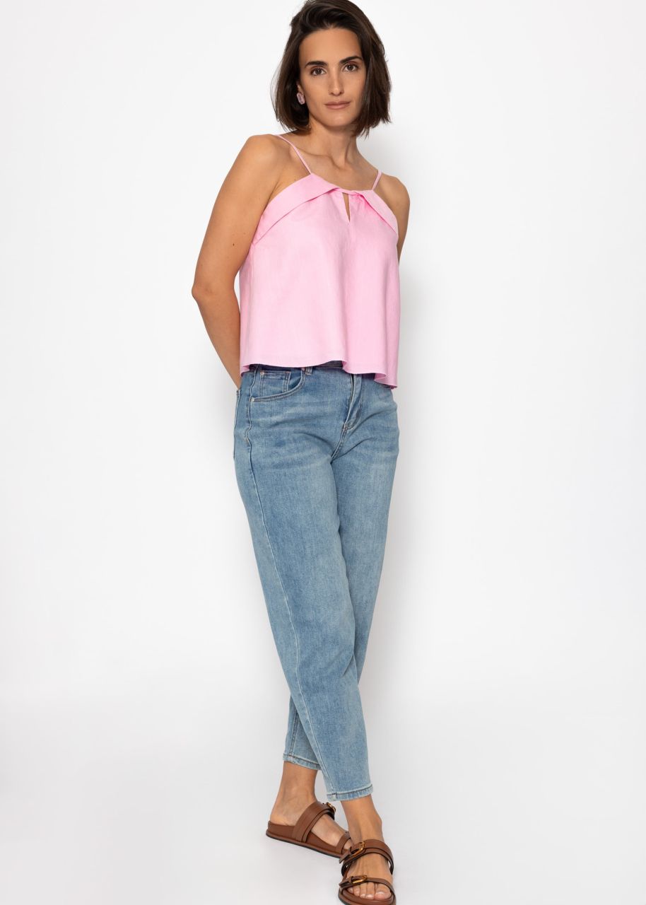 Linen top with spaghetti straps - pink