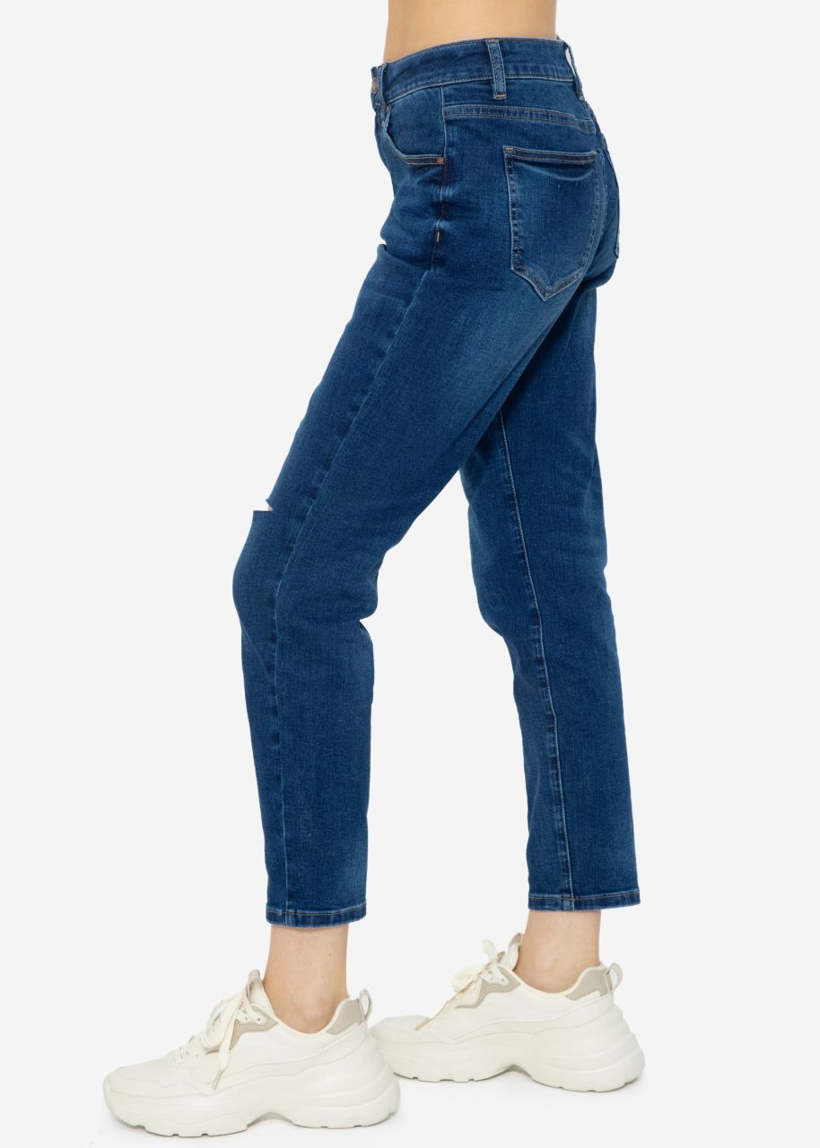 Relax fit jeans with slit - dark blue
