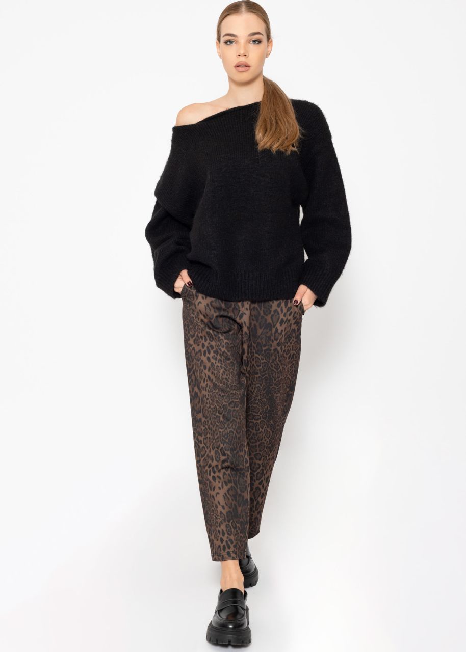 Soft jogging trousers with leo print - black-brown