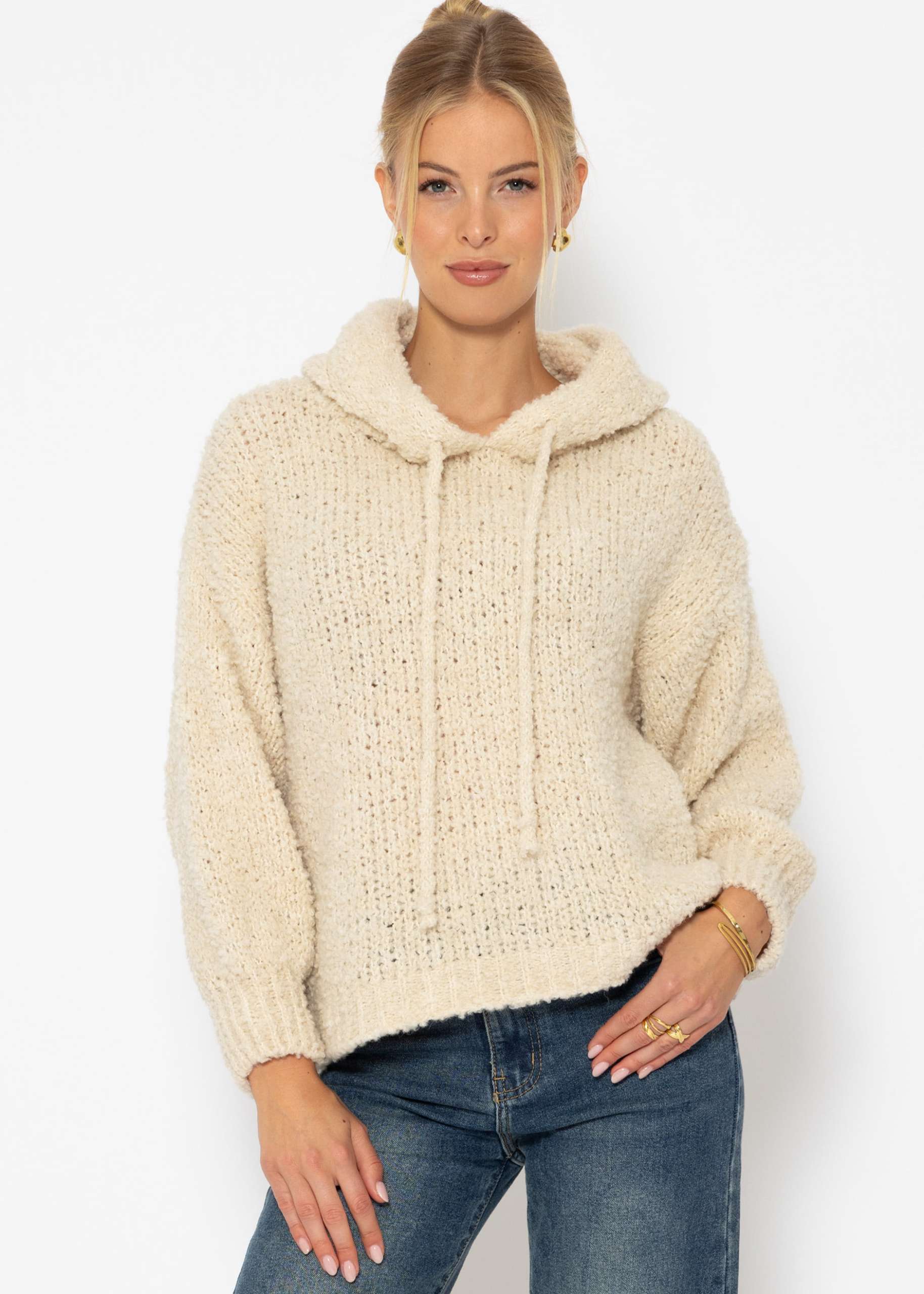 Jessica Haller Bouclé knit jumper with hoodie - offwhite