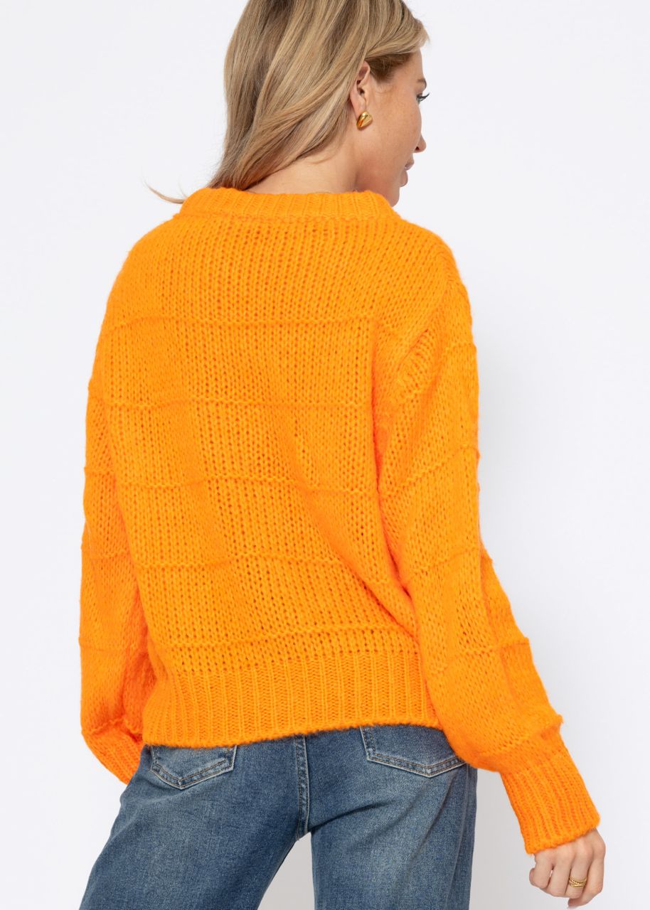 Oversized jumper with textured stripes - tangerine