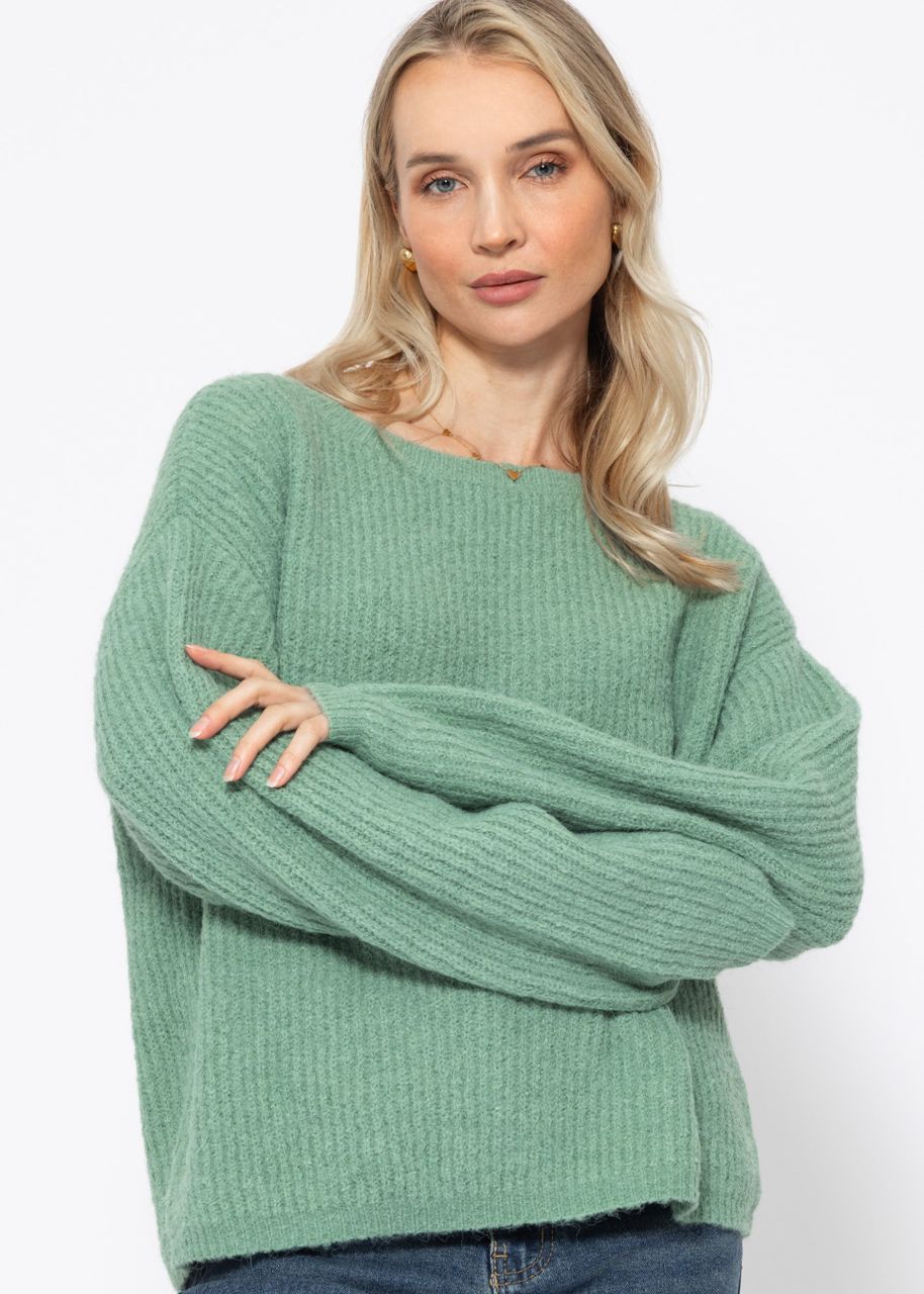 Ribbed jumper with round neckline - sage green