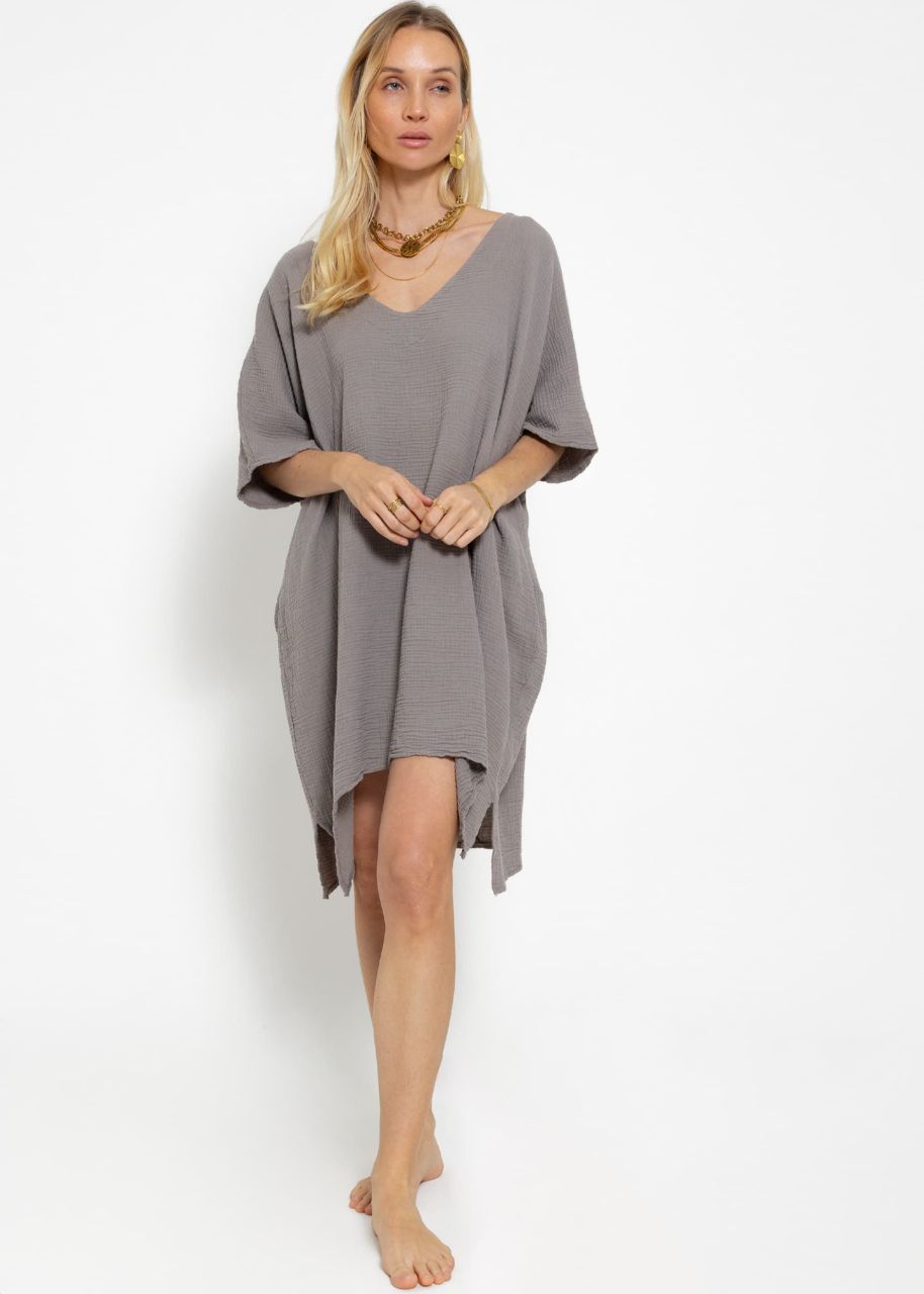 Muslin tunic with V-neck - taupe