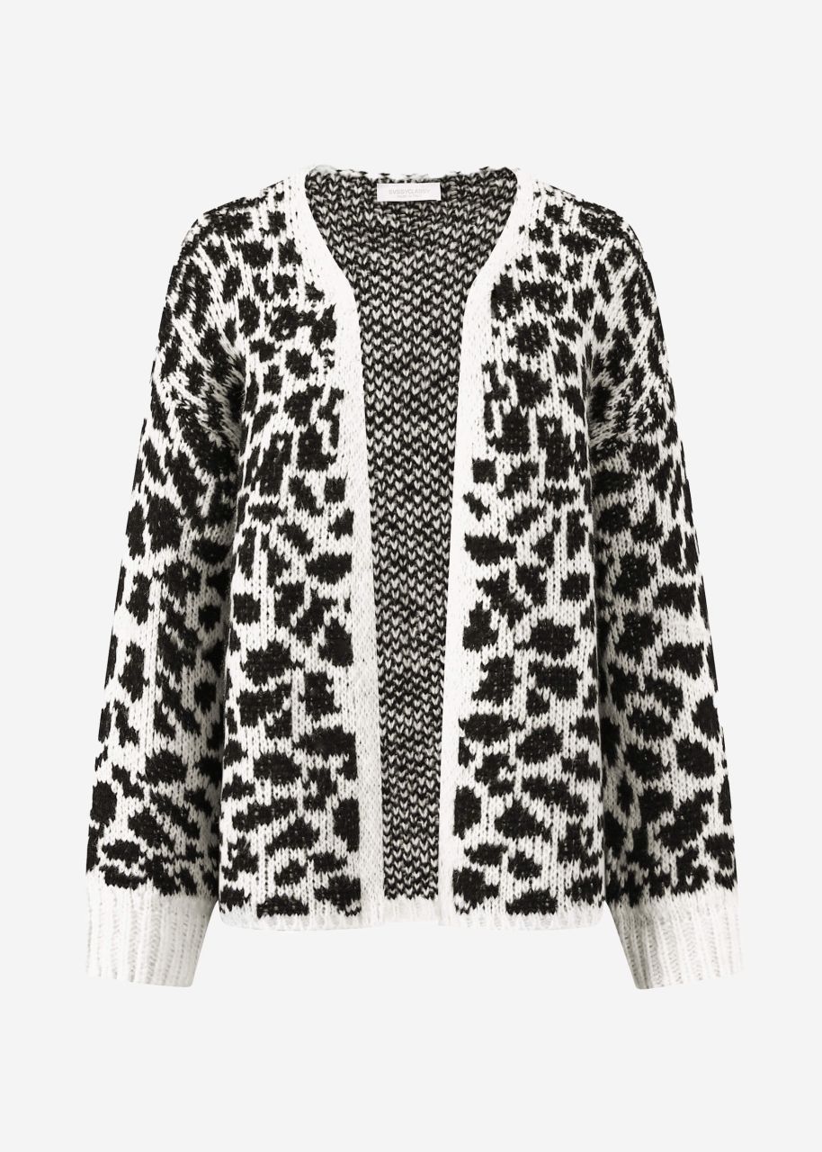 Cardigan with leo print - black-offwhite