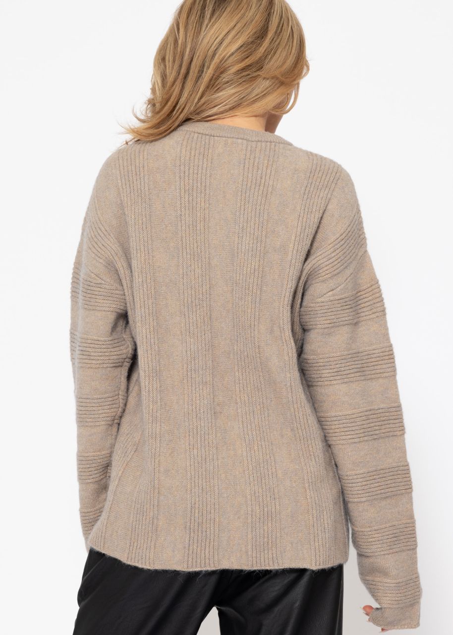 Jumper with ribbed stripe pattern - beige