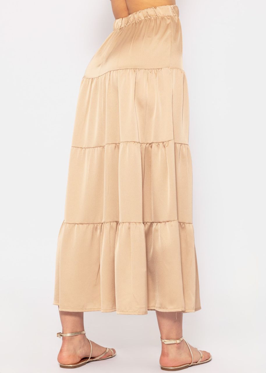 Maxi flounce skirt in satin - beige